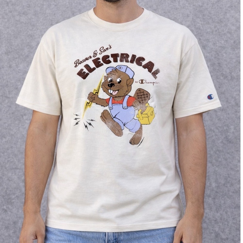 Champion Beaver and Sons Electrical Graphic T Shirt Cream XS